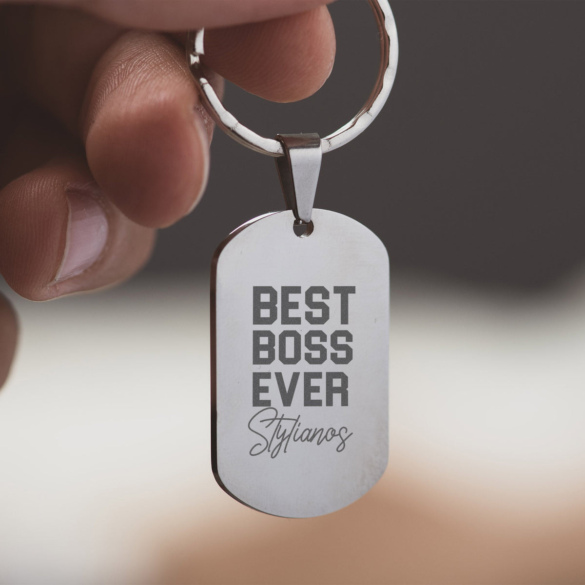 Best Boss Ever - Dog Tag Keyring (Engraved) - GOTShirts