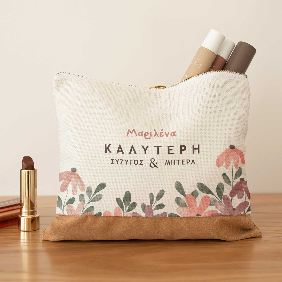 Best Wife & Mother - Linen Makeup Bag With Cork - GOTShirts