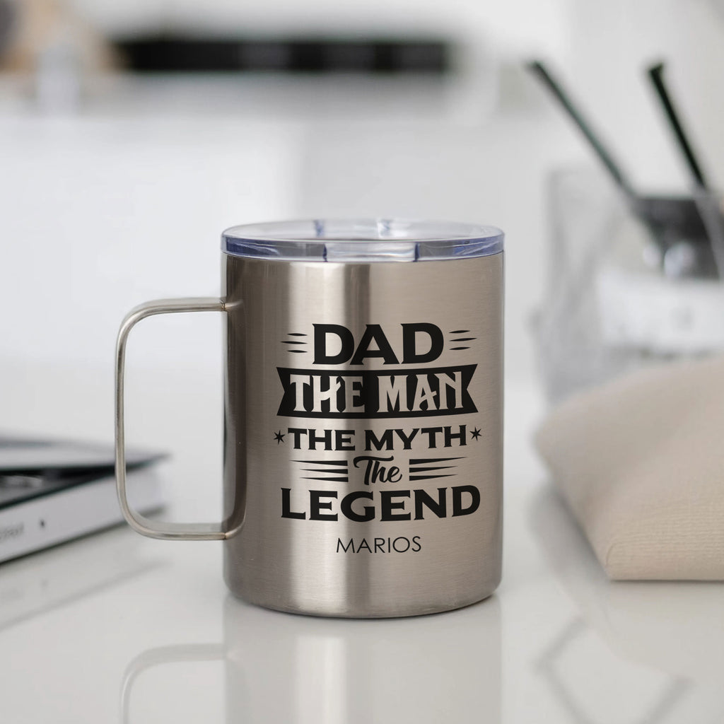 Dad The Legend - Silver Stainless Steel Mug With Handle - GOTShirts