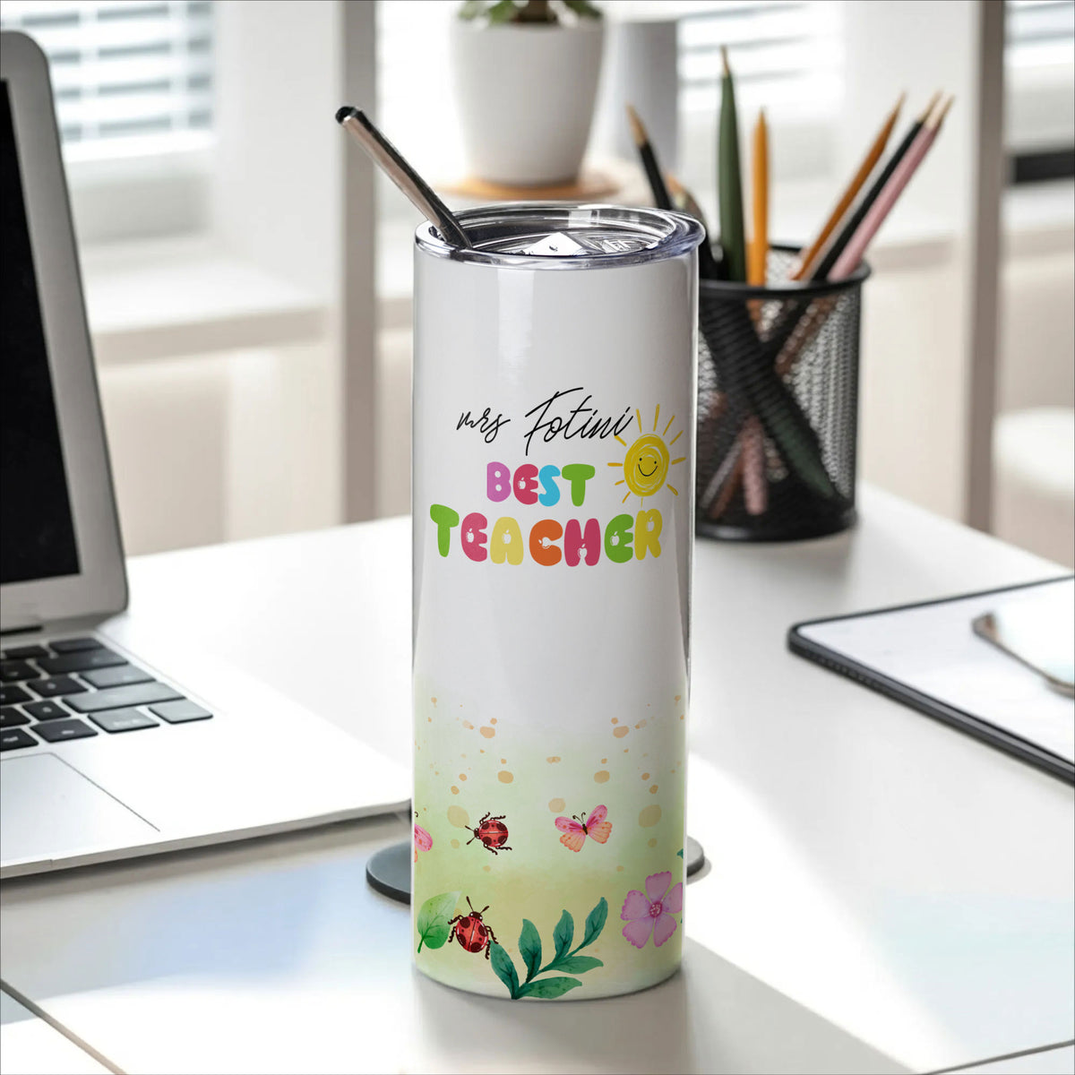The Best Teacher - Stainless Steel Skinny Tumbler With Straw - GOTShirts
