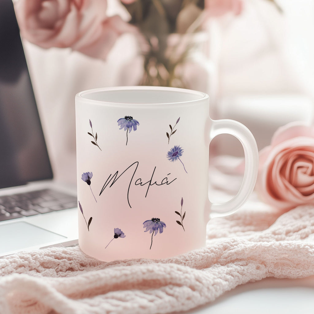 Mom Purple Flowers - Frosted Glass Mug - GOTShirts