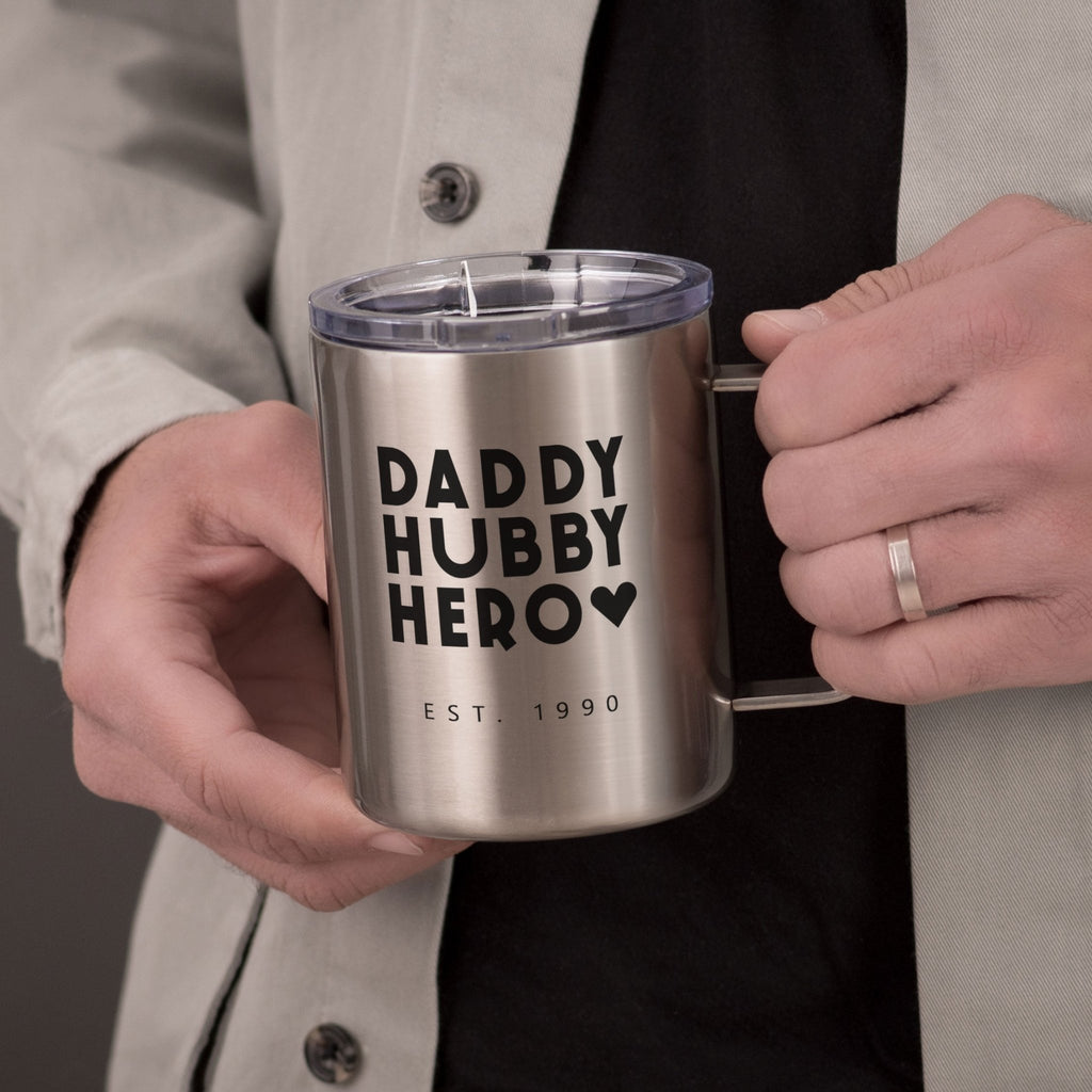 Daddy Hubby Hero - Silver Stainless Steel Mug With Handle - GOTShirts