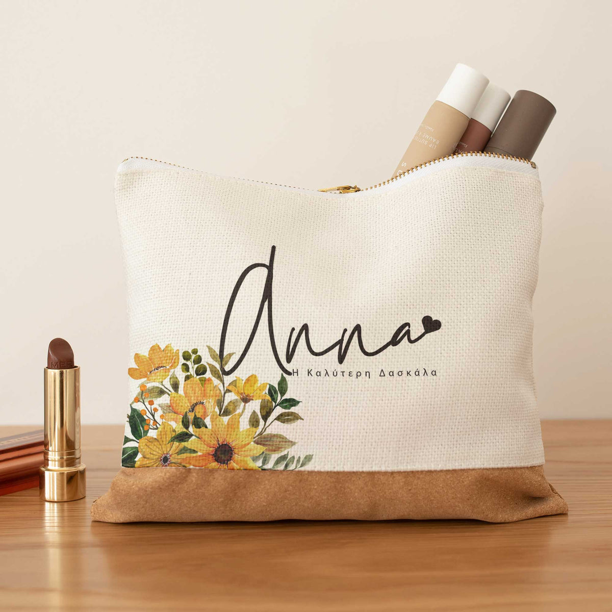 Best Teacher, Yellow Flowers - Pencil Case With Cork - GOTShirts