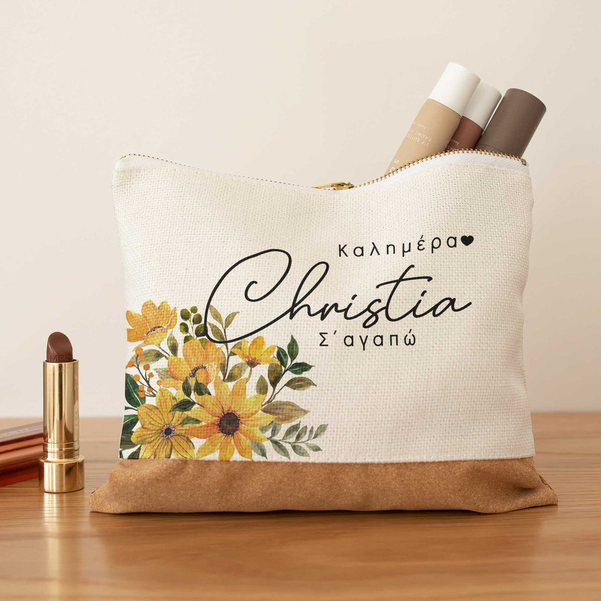Good Morning, I Love You - Linen Makeup Bag With Cork - GOTShirts