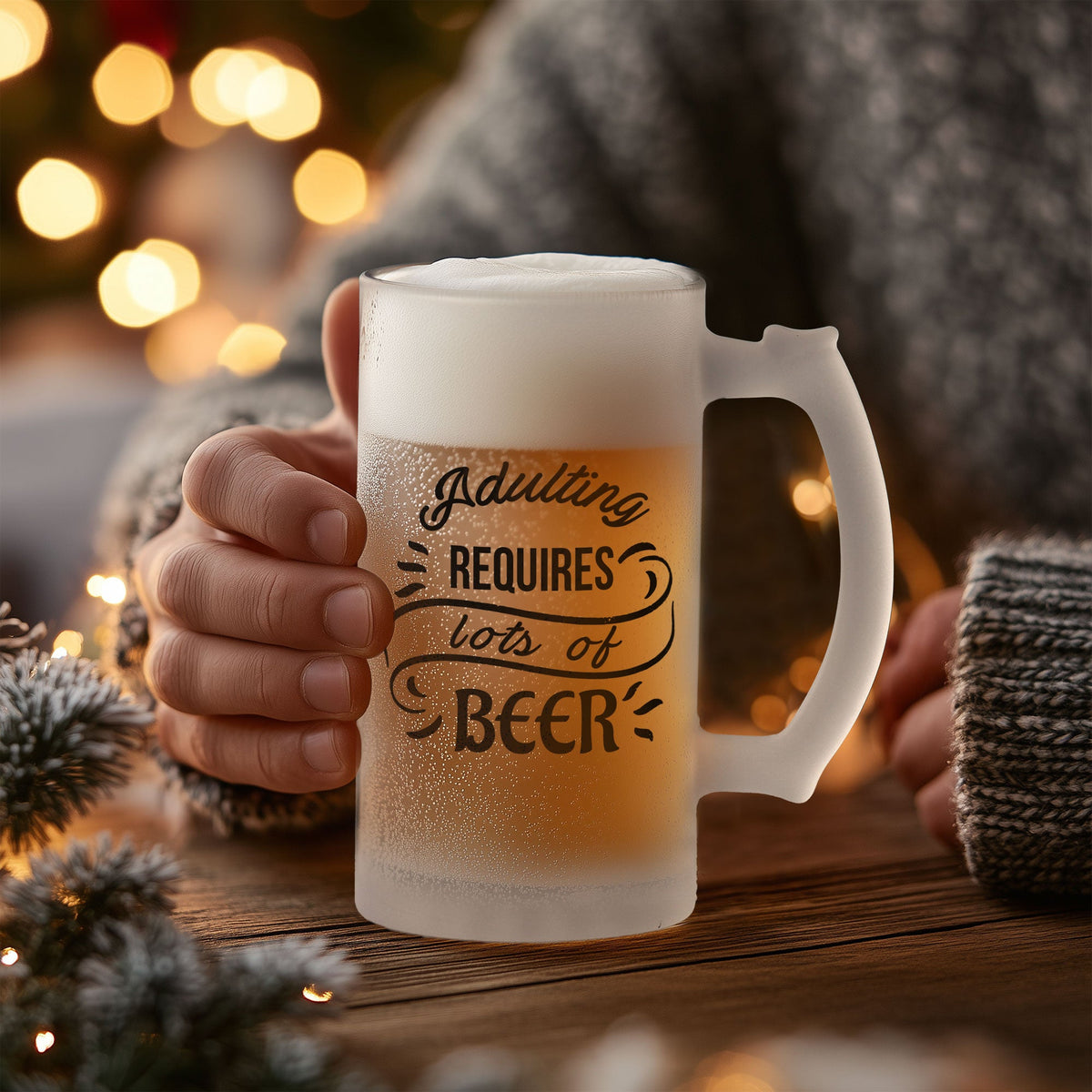Adulting - Frosted Beer Glass - GOTShirts
