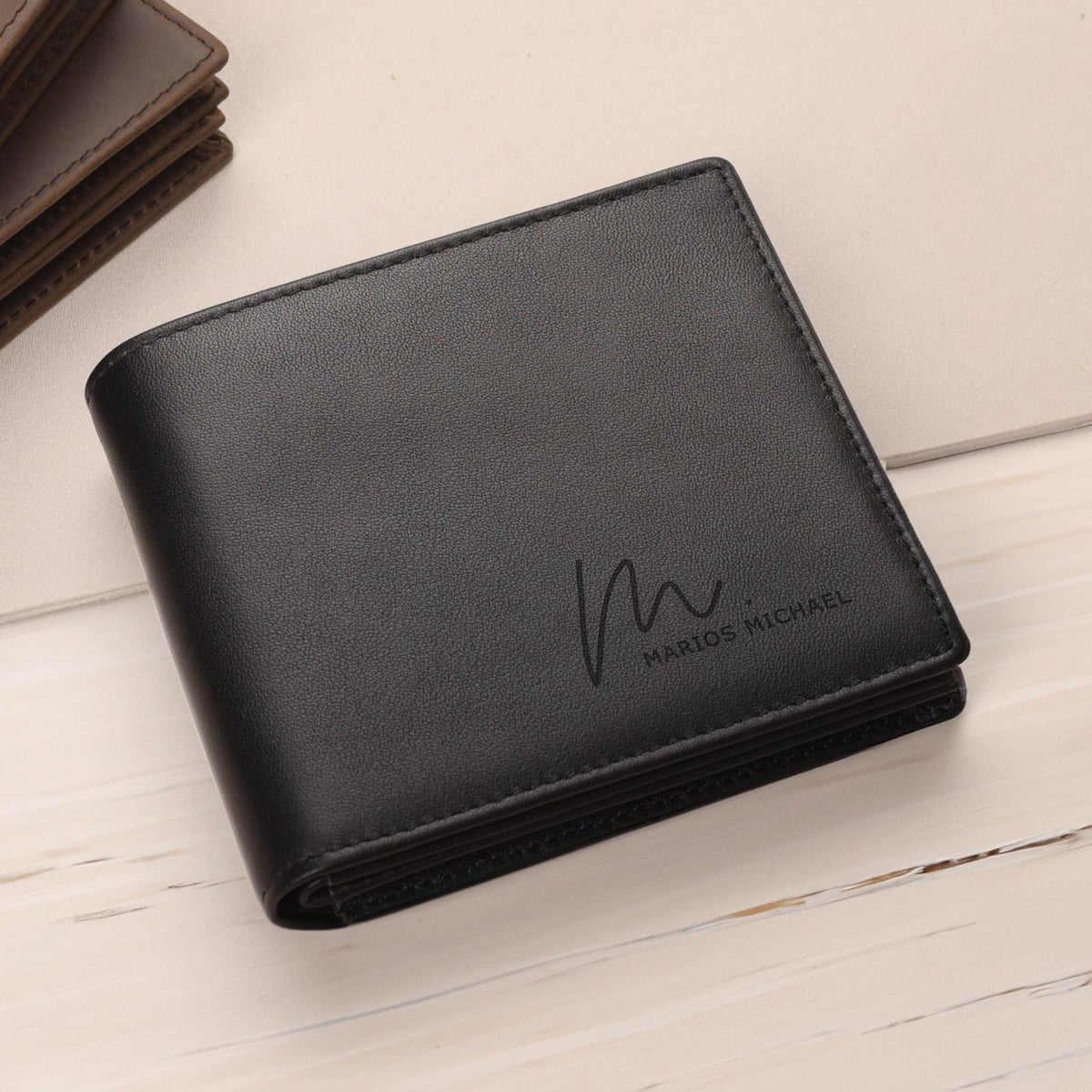 Capital & Name - Men's Leather Wallet (Engraved) - GOTShirts