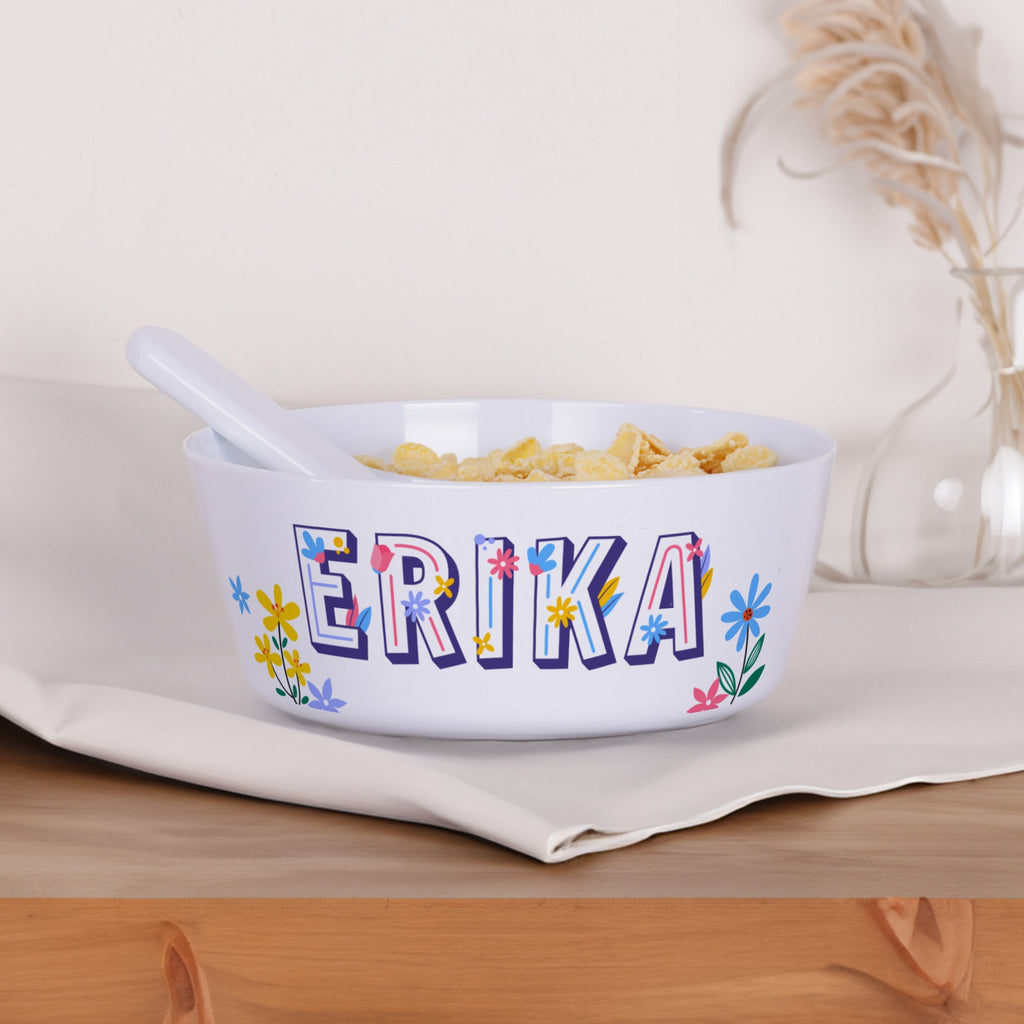 Personalized Polymer Bowl - Flowers Letters - GOTShirts
