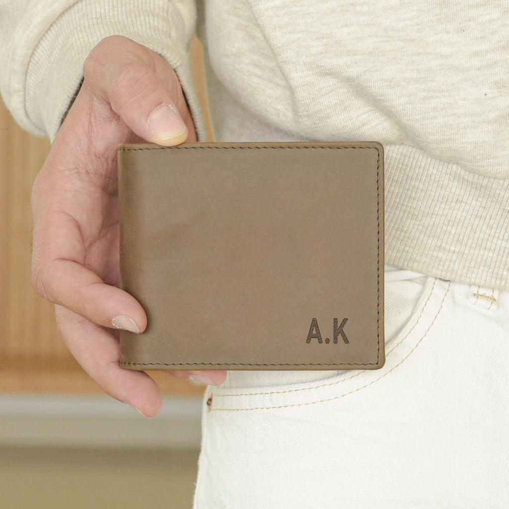 Name Initials - Men's Leather Wallet (Engraved)