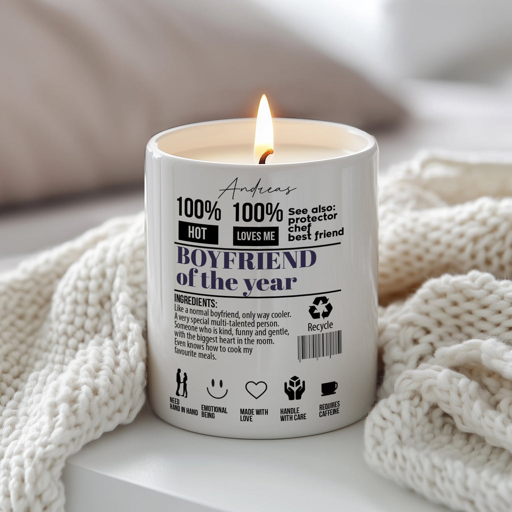 Boyfriend Of The Year - Ceramic Candle Holder With Scented Candle - GOTShirts