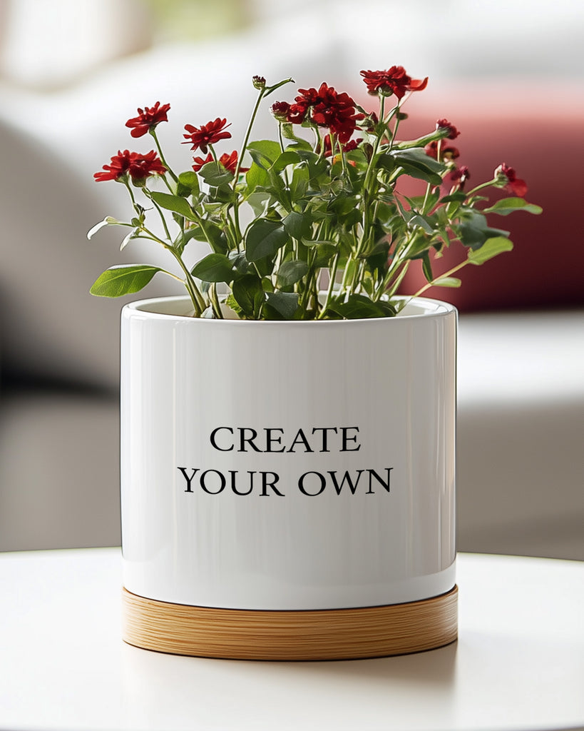 Create Your Own - Ceramic Flower Pot With Bamboo Base - GOTShirts