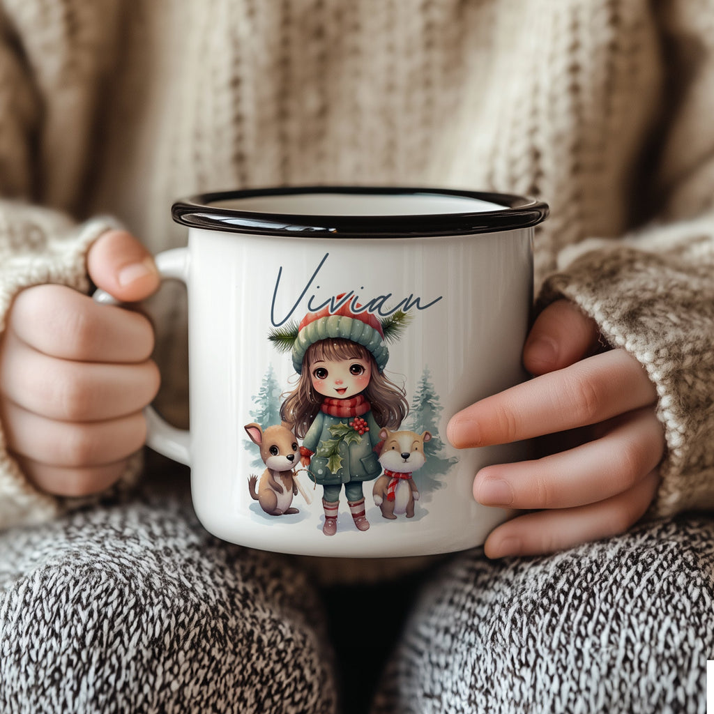 Winter Forest Girl - Christmas S/Steel Enamel Mug - GOTShirts