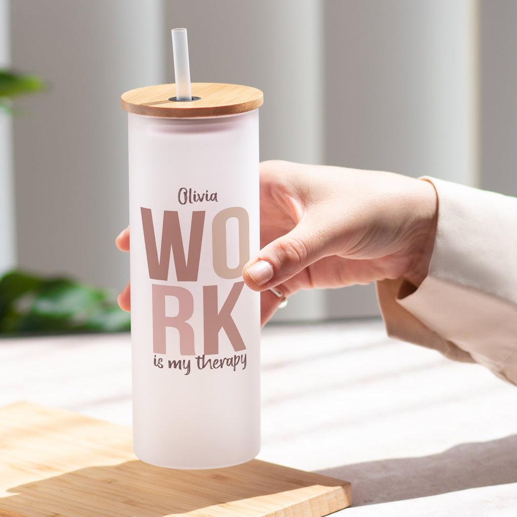 Work Is My Therapy Pink - Skinny Frosted Glass Tumbler - GOTShirts