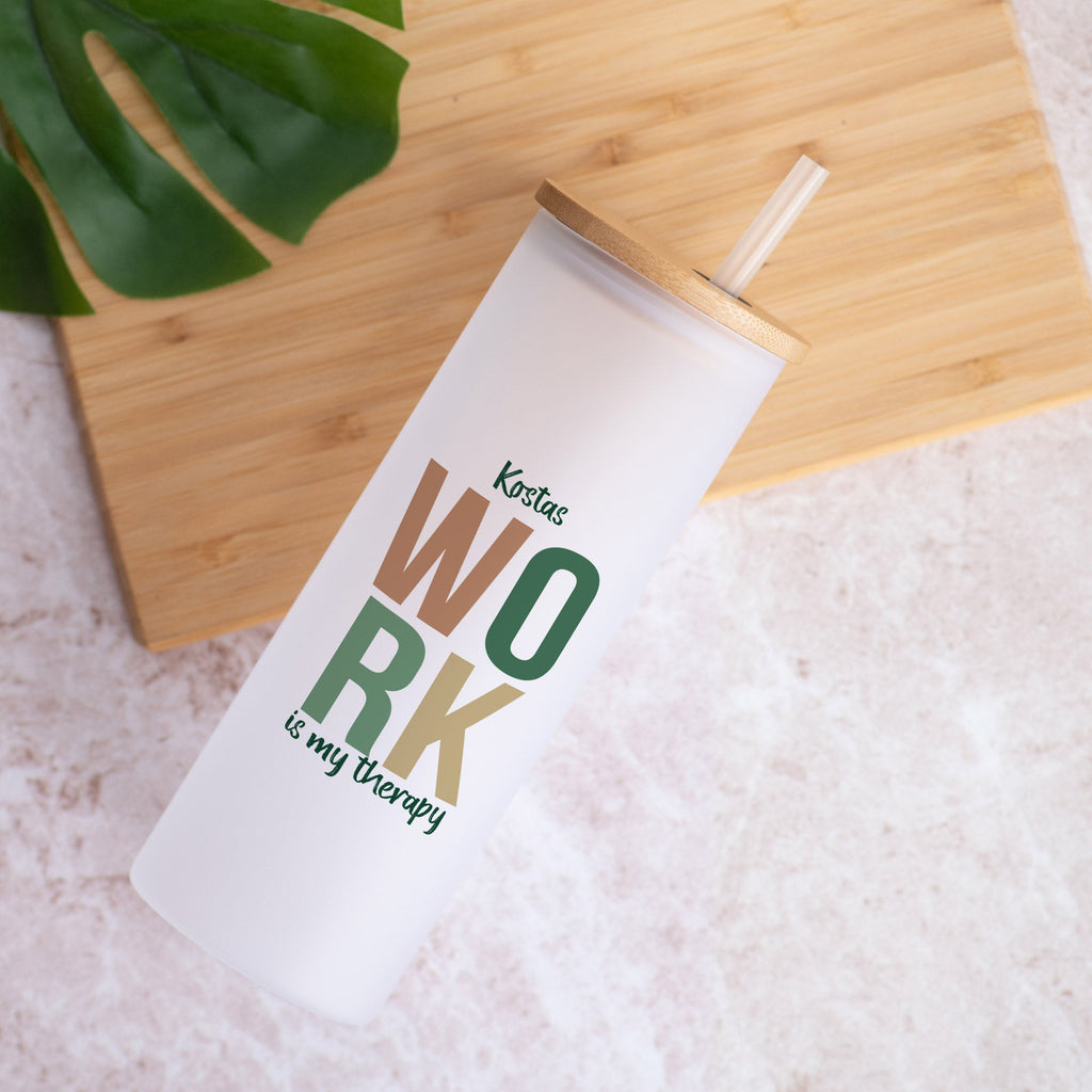 Work Is My Therapy Green - Skinny Frosted Glass Tumbler - GOTShirts