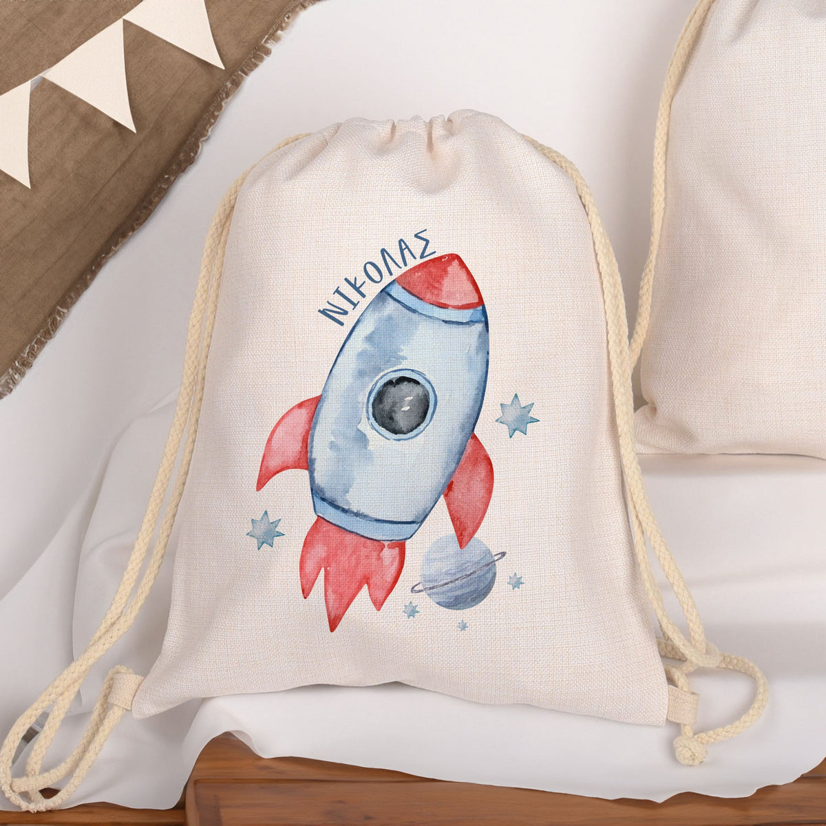 Space Rocket - Drawstring Bag Linen - GOTShirts