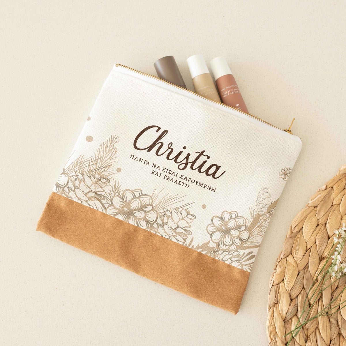 Always Happy - Linen Makeup Bag With Cork - GOTShirts