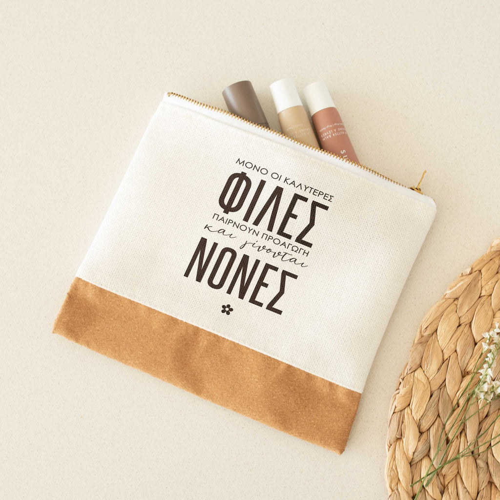 Promoted To Godmother - Linen Makeup Bag With Cork - GOTShirts