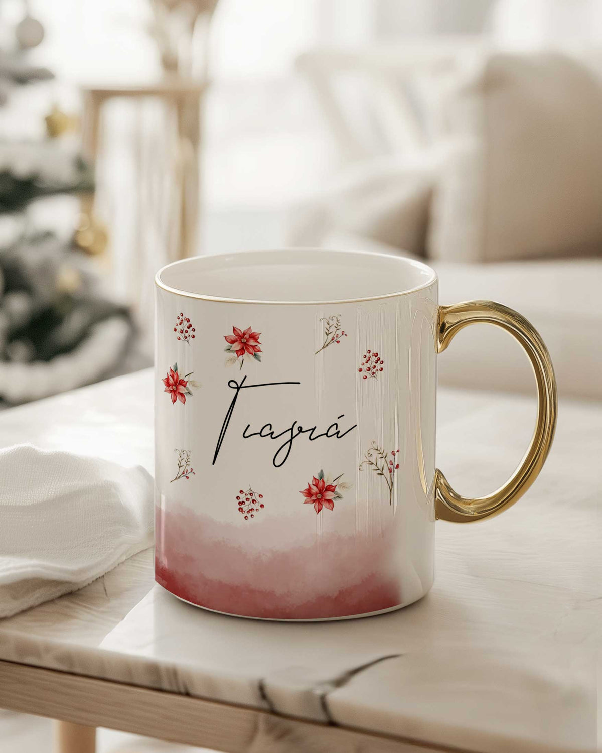 Red Pattern Grandma - Ceramic Gold Handle Mug - GOTShirts