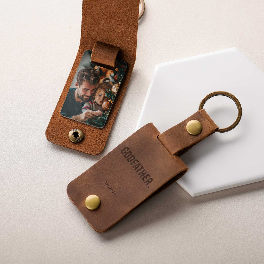 Godfather. - Leather Engraved Keyring With Photo Inside - GOTShirts