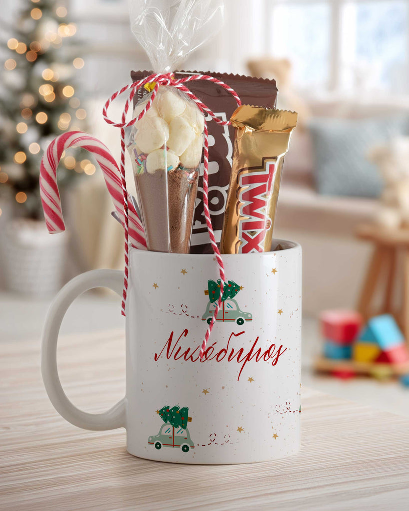 Green Christmas Car - Ceramic Mug Hot Chocolate Gift Set - GOTShirts