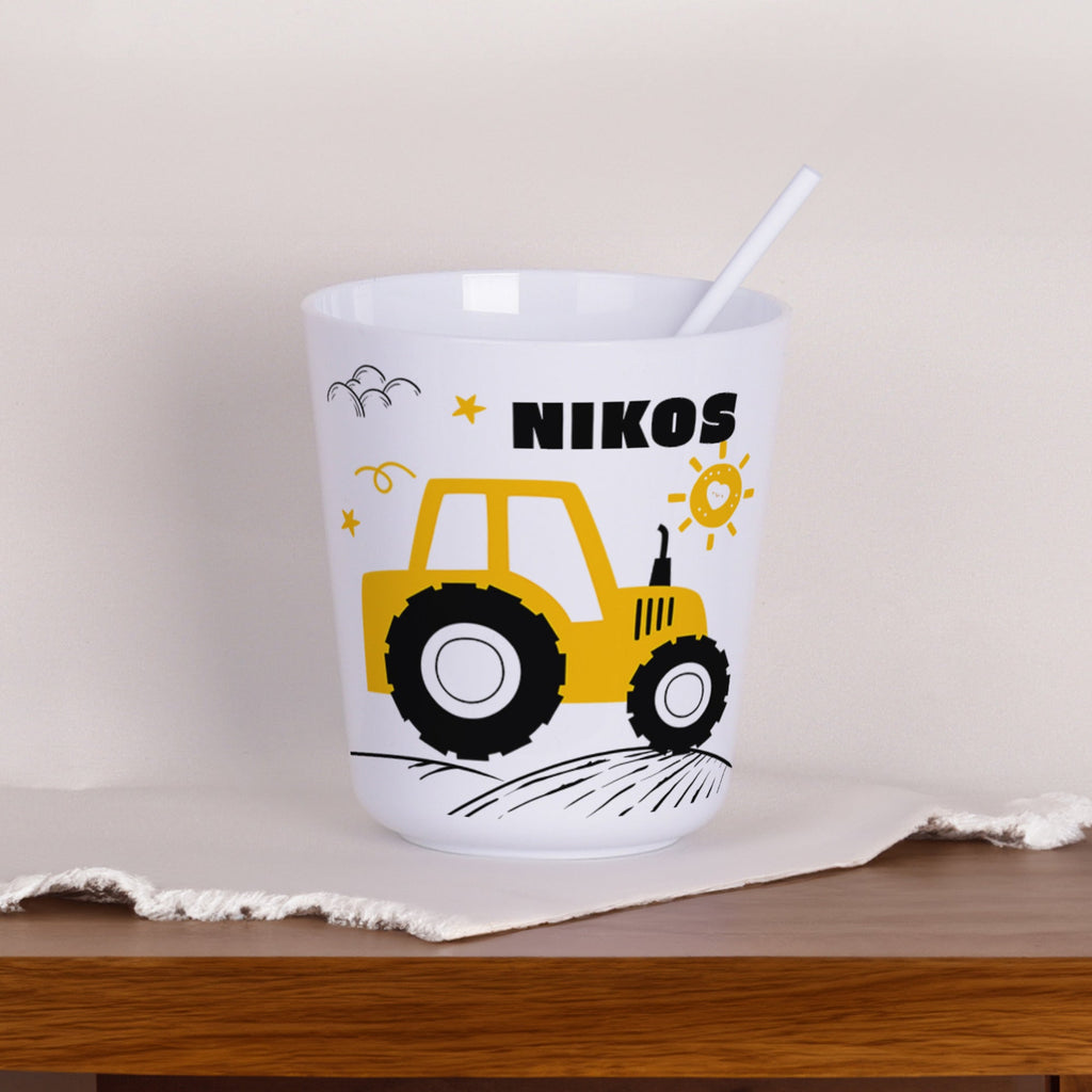 Plastic Kids Mug - Yellow Tractor - GOTShirts