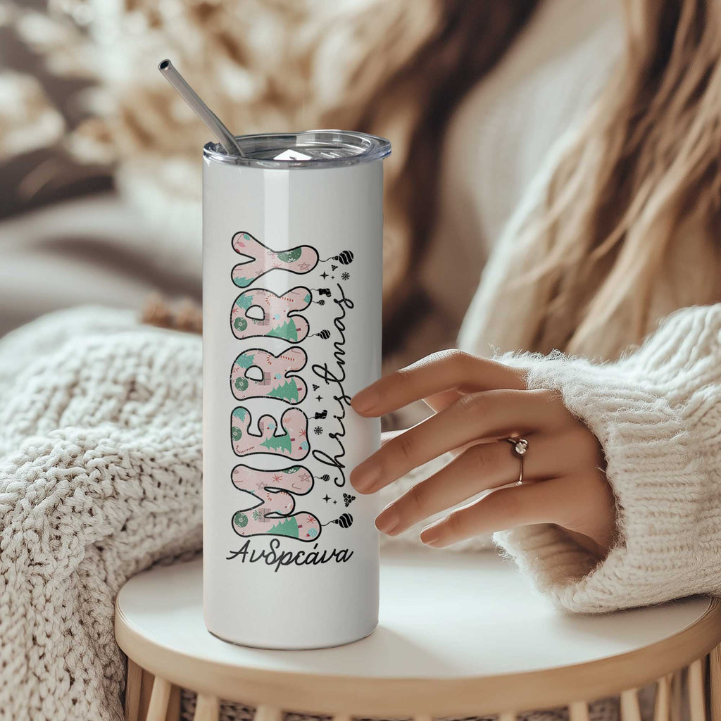 Merry Christmas - Stainless Steel Skinny Tumbler With Straw - GOTShirts