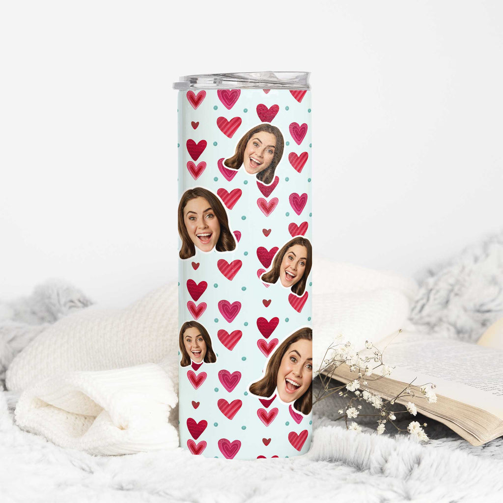 Hearts Pattern - Stainless Steel Skinny Tumbler With Straw - GOTShirts