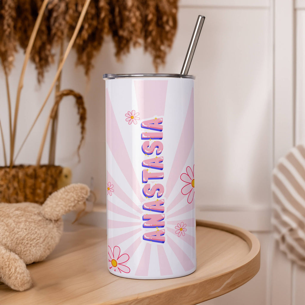 White Skinny Tumbler 16oz - Groovy Retro Pink - GOTShirts