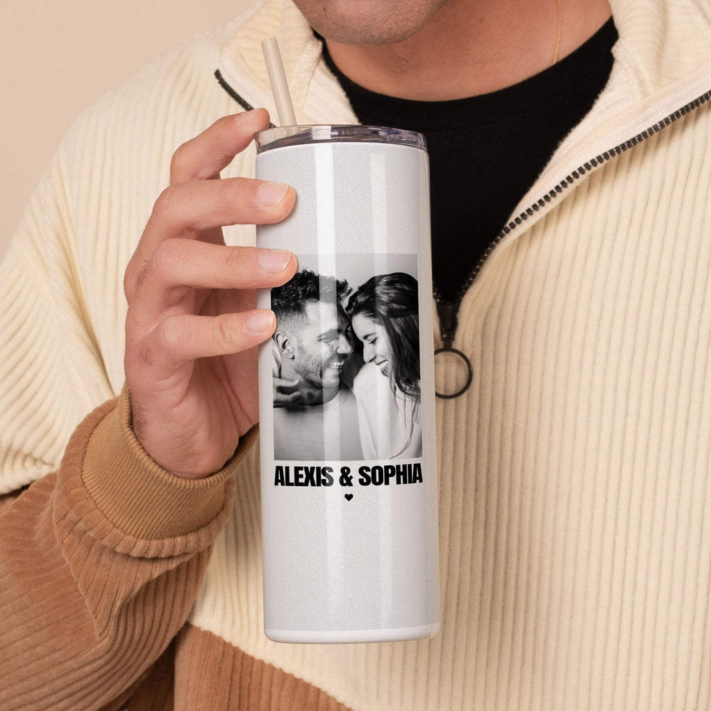 Couple B&W - Stainless Steel Skinny Tumbler With Straw - GOTShirts