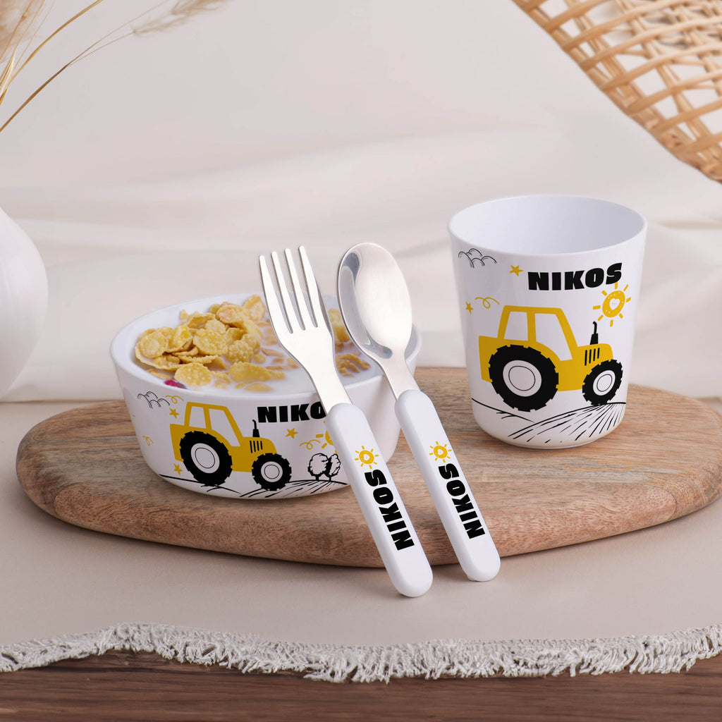 Little Treasures Mealtime Set - Yellow Tractor - GOTShirts