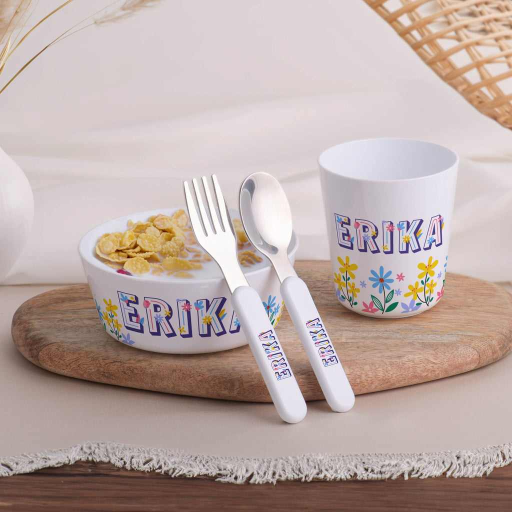Little Treasures Mealtime Set - Flowers Letters - GOTShirts