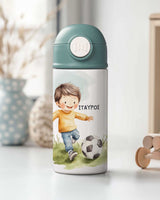Football Player Watercolor - Double Wall Colored Water Bottle - GOTShirts
