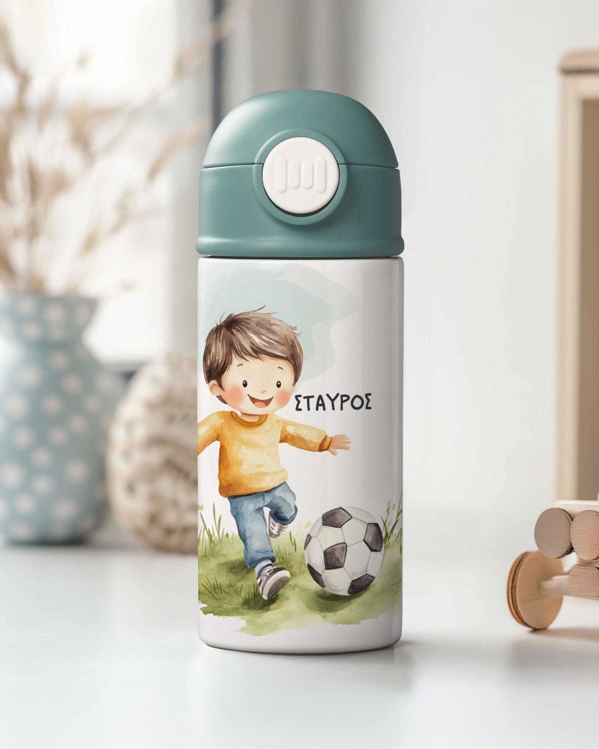 Football Player Watercolor - Double Wall Colored Water Bottle - GOTShirts