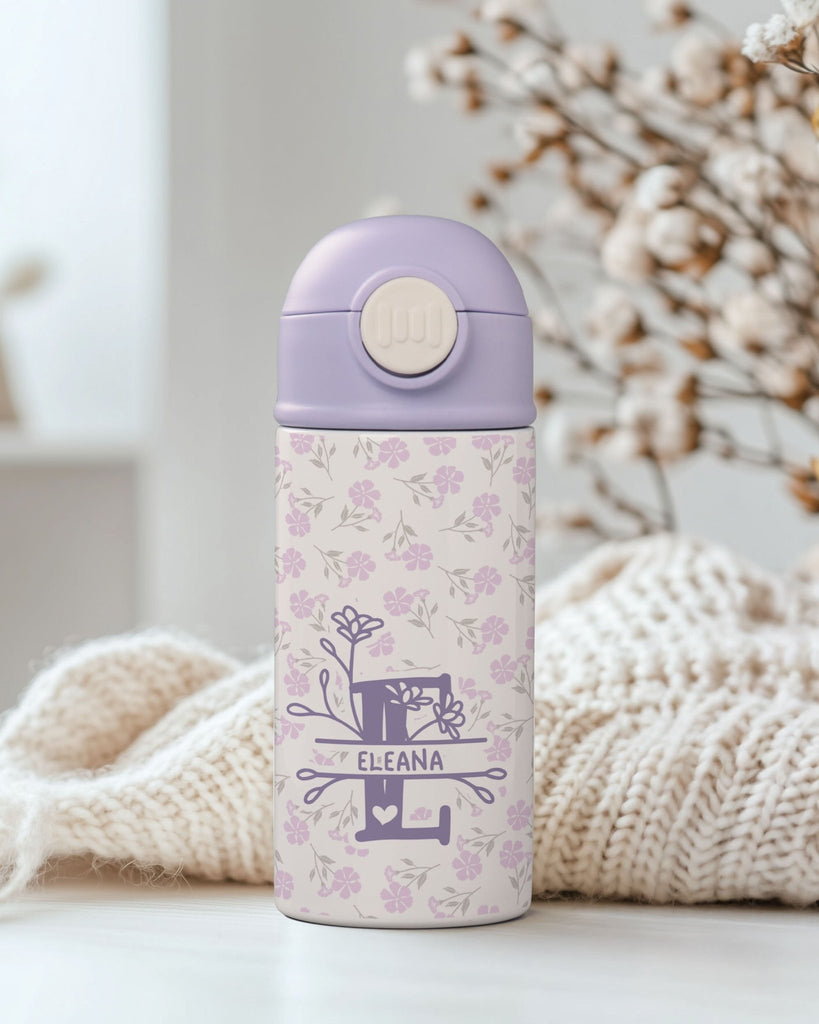 Spring Initial & Name - Double Wall Colored Water Bottle - GOTShirts