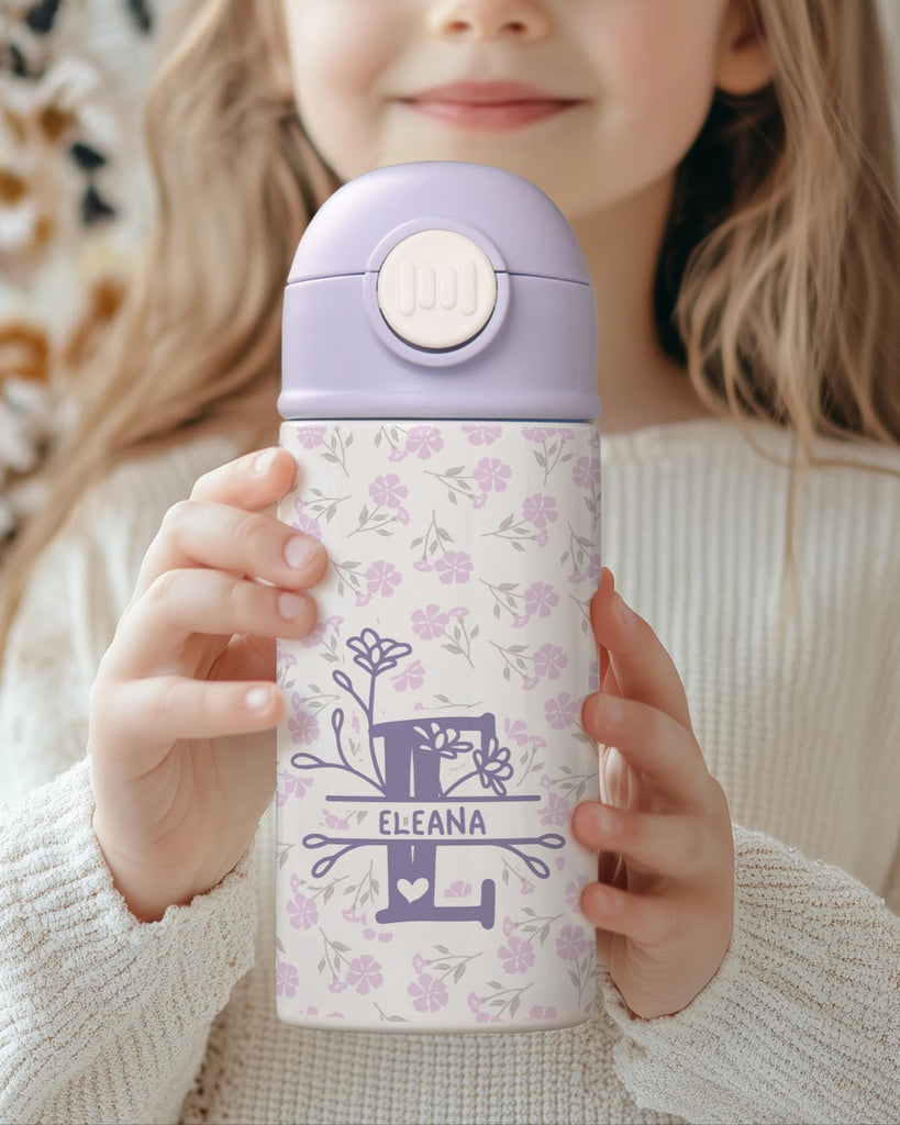 Spring Initial & Name - Double Wall Colored Water Bottle - GOTShirts