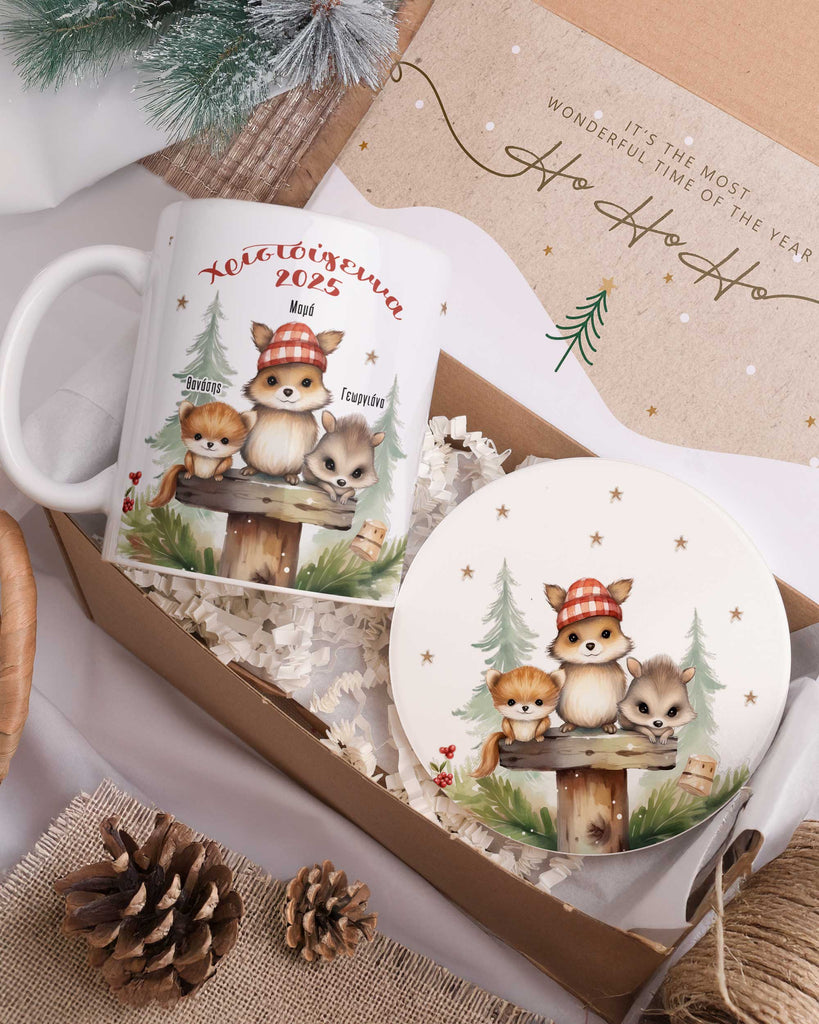 Christmas Mummy And Kids - Ceramic Mug 11oz & Coaster Gift Box - GOTShirts