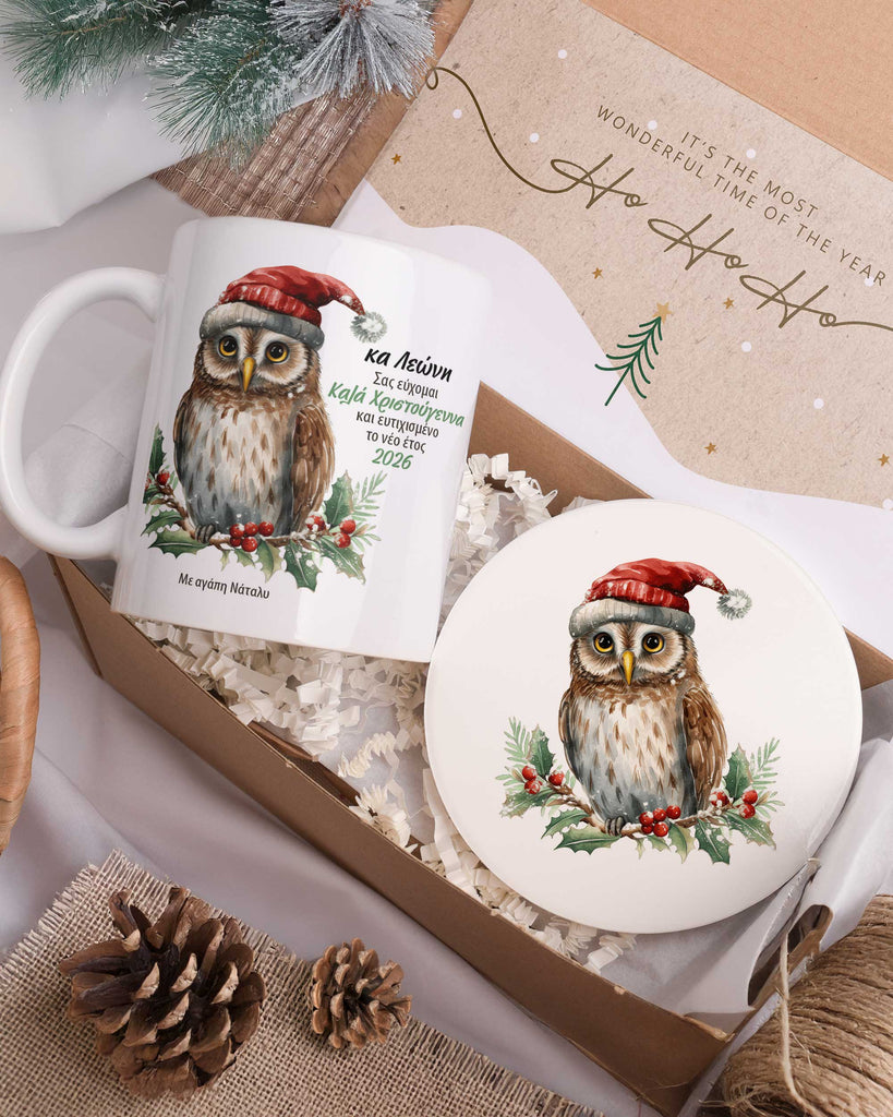 Christmas Owl Teacher - Ceramic Mug 11oz & Coaster Gift Box - GOTShirts
