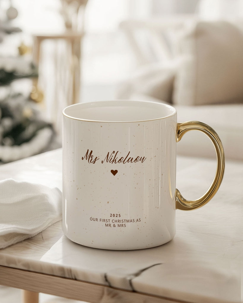 First Christmas As Mrs - Ceramic Gold Handle Mug - GOTShirts
