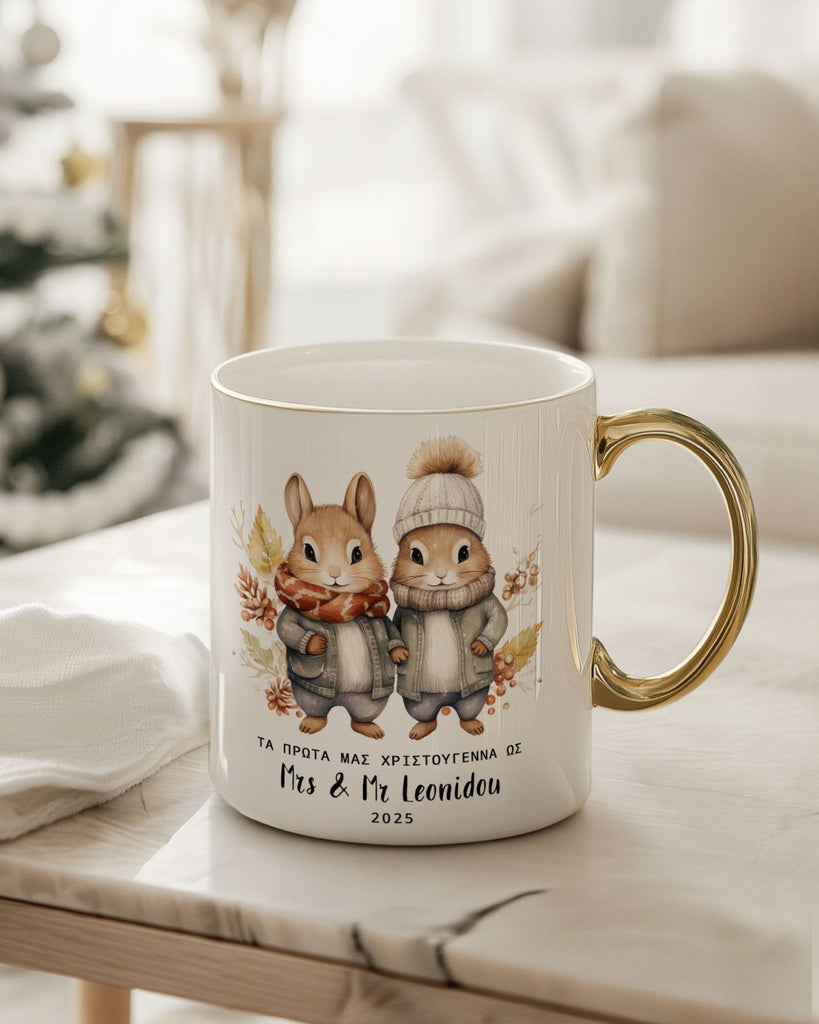 Christmas Couple Squirrel - Ceramic Gold Handle Mug - GOTShirts