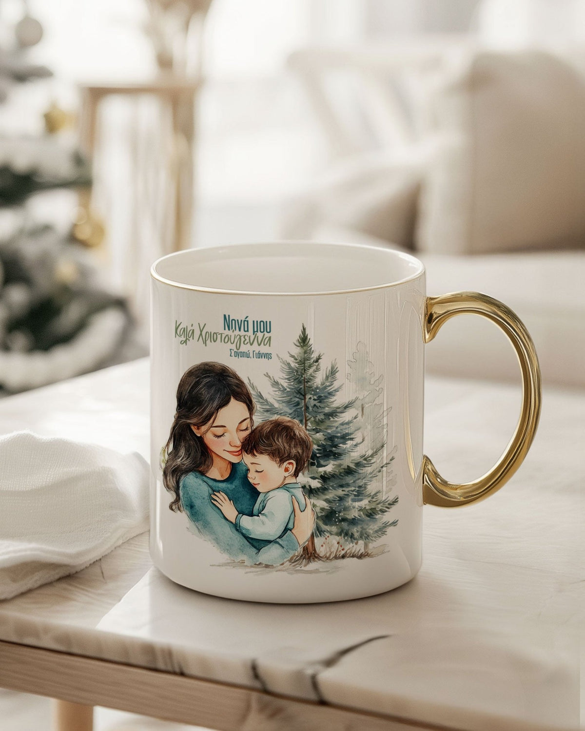 Godmother's Hug Boy - Ceramic Gold Handle Mug - GOTShirts