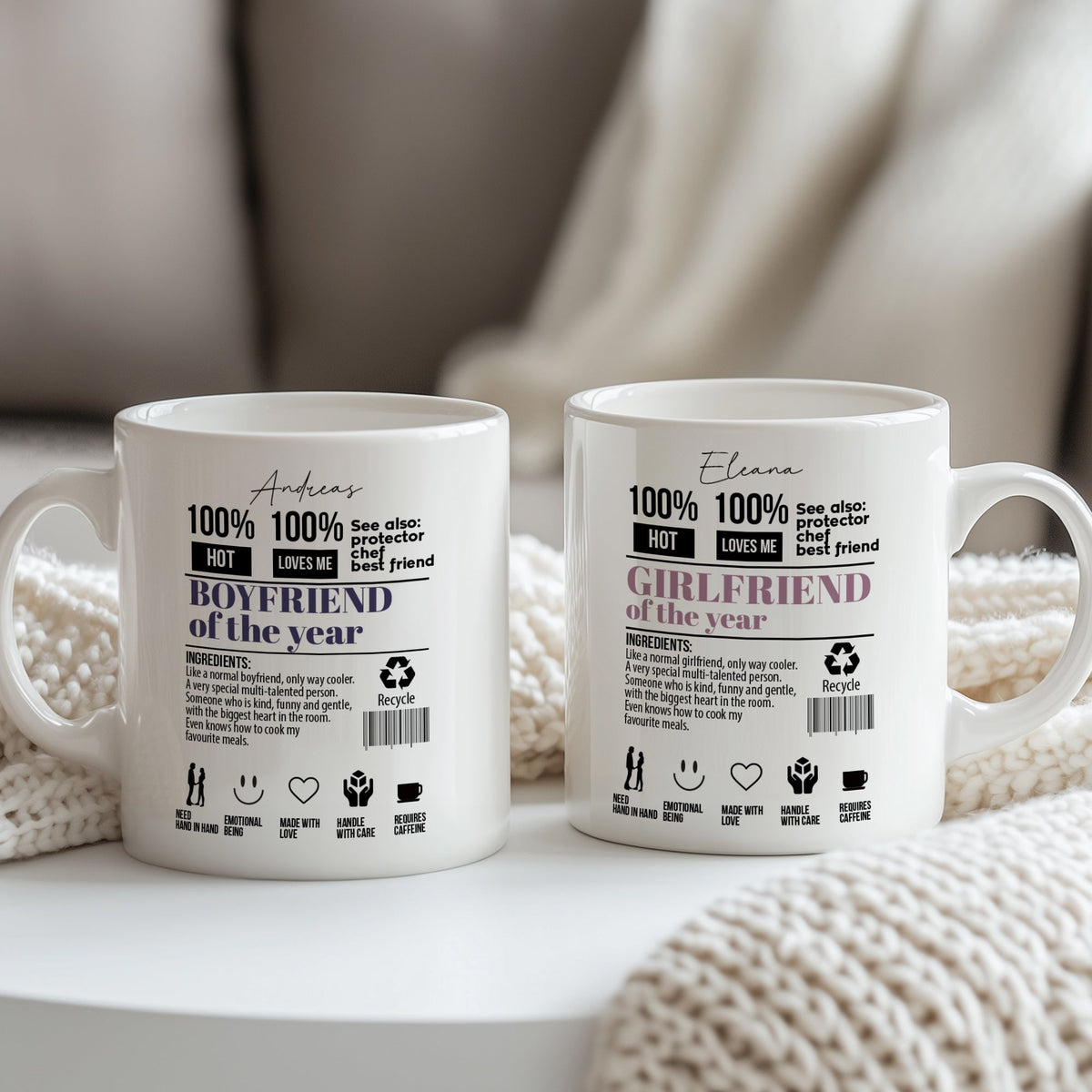 Boyfriend & Girlfriend Of The Year - Ceramic Mug 330ml Set Of 2 - GOTShirts