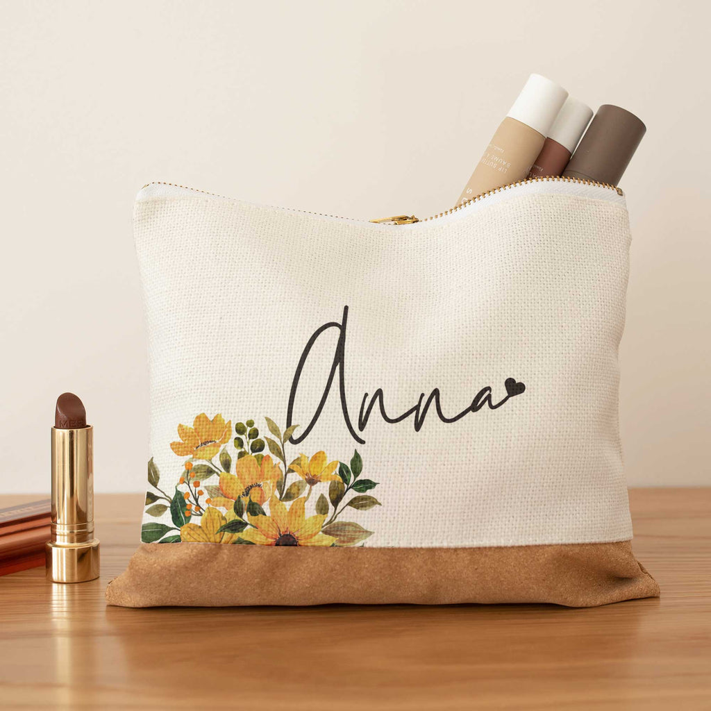 Yellow Flowers - Linen Makeup Bag With Cork - GOTShirts