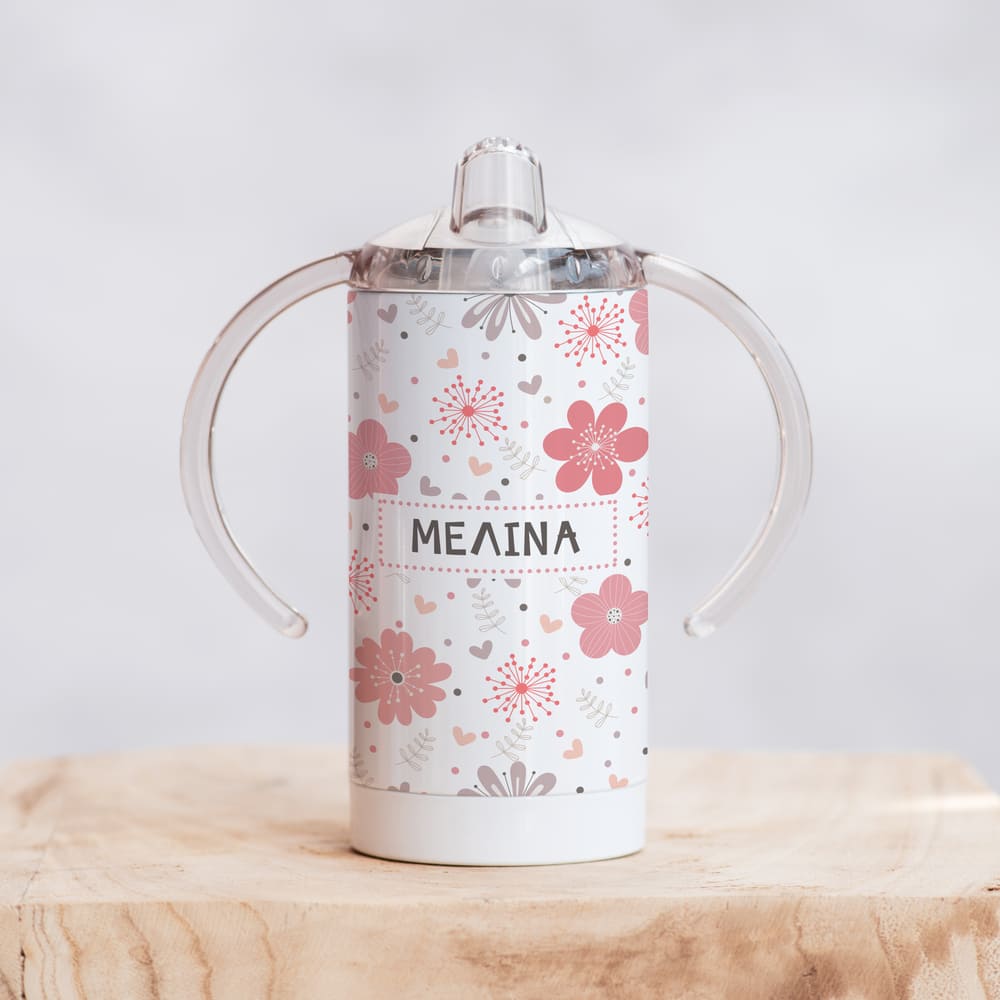 Pink Flowers - Straight Double Wall Stainless Steel Sippy Cup