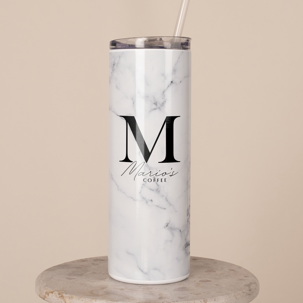 Gray Marble - Stainless Steel Skinny Tumbler With Straw