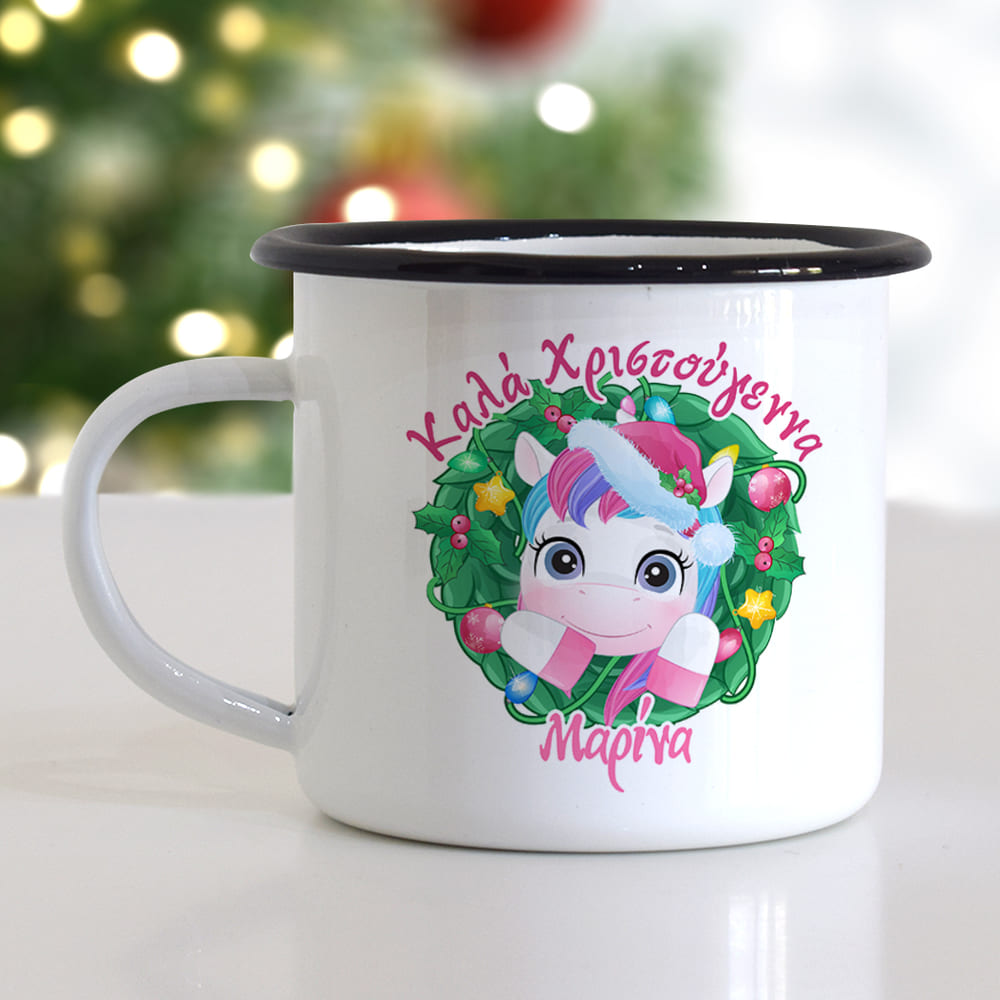 Christmas S/Steel Enamel Mug - Unicorn