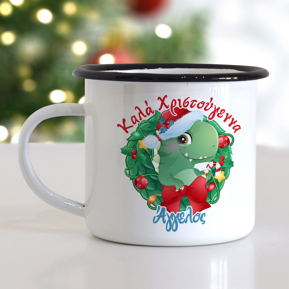 Christmas S/Steel Enamel Mug - Dinosaur