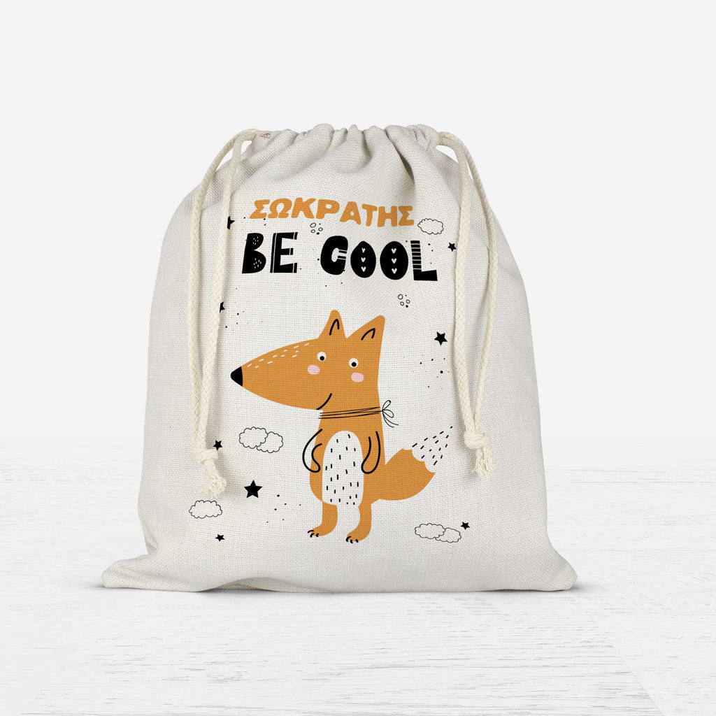 Orange Fox - Drawstring Bag Linen