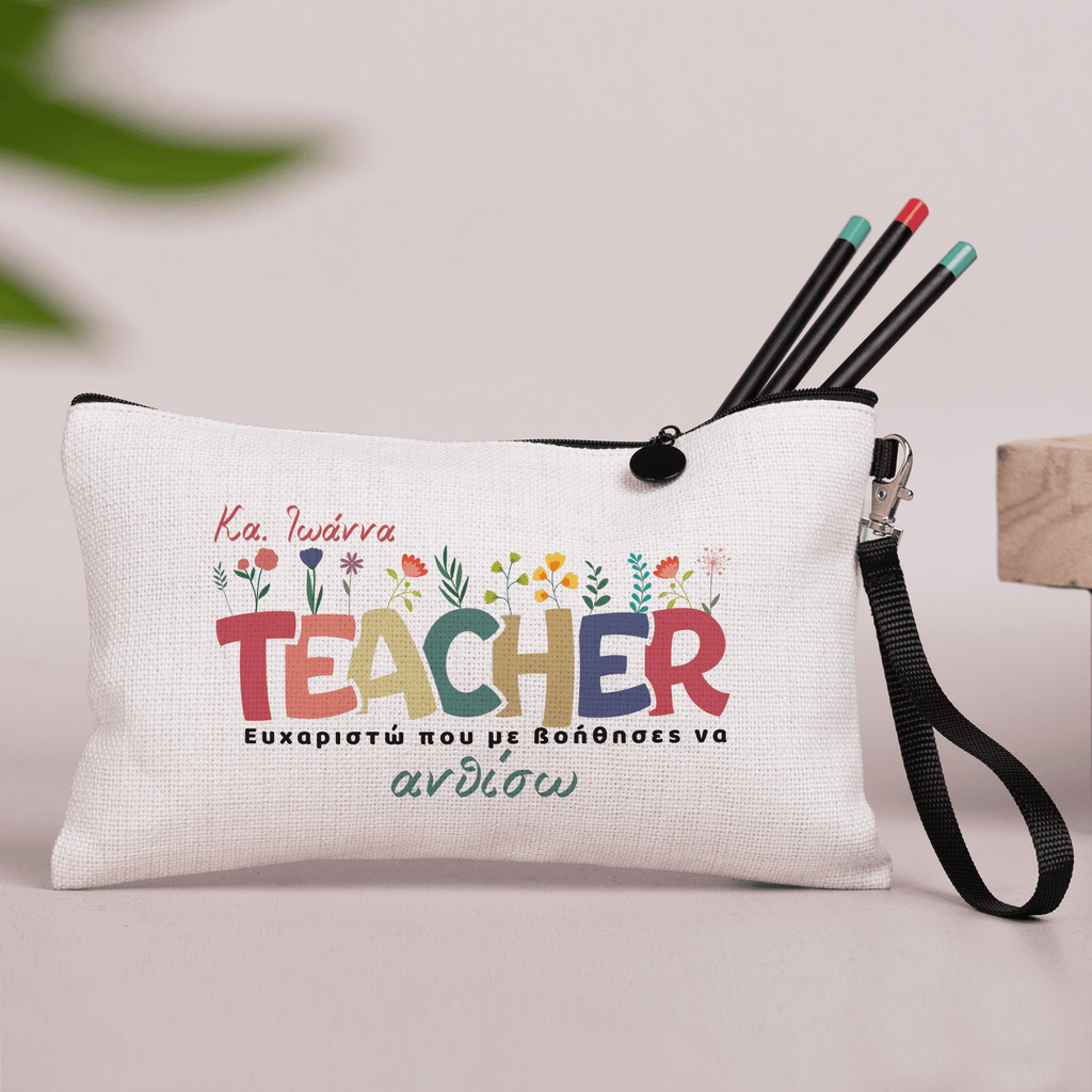 TEACHER Flowers - Linen Pencil Case - GOTShirts