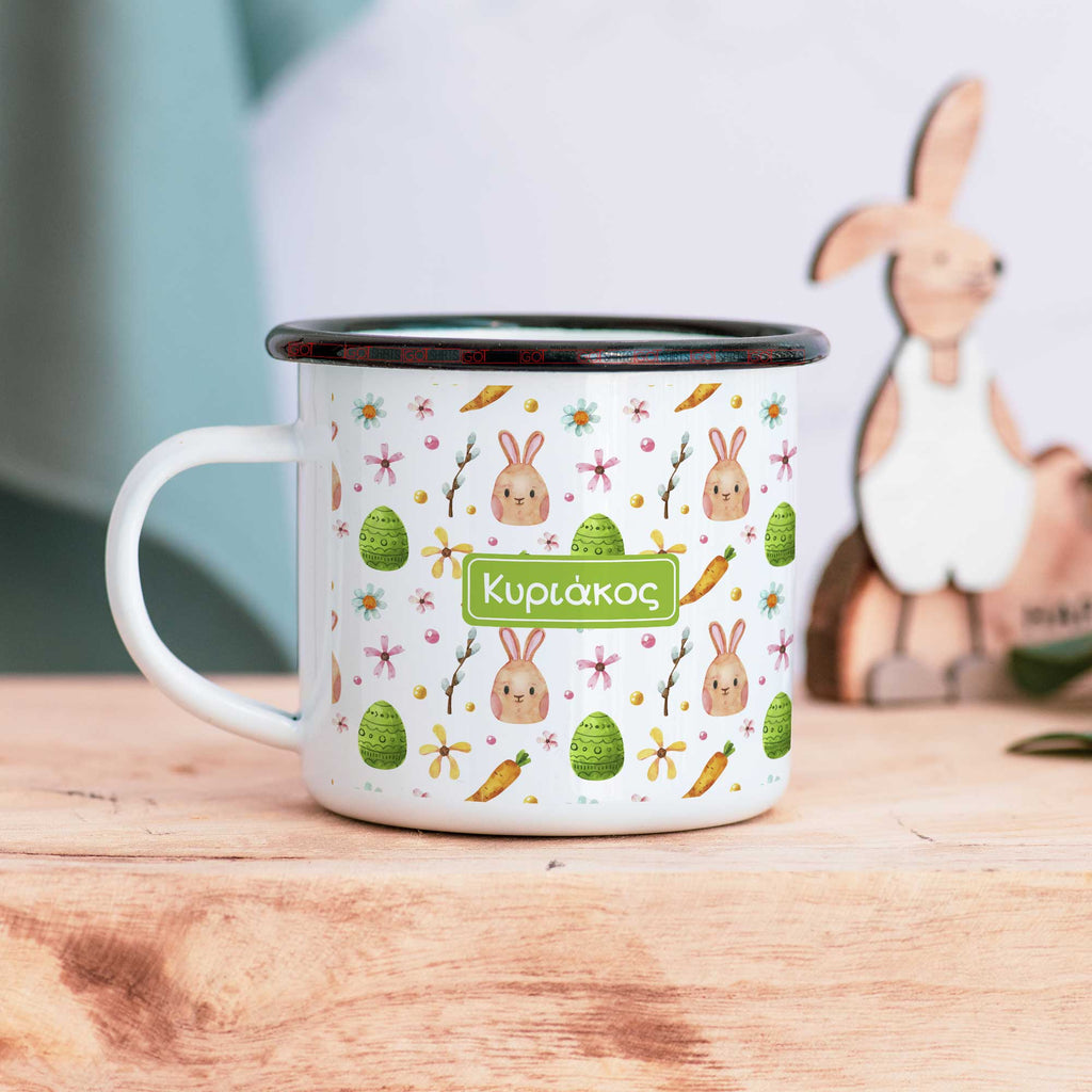 Green Easter Bunny Pattern - Enamel Mug