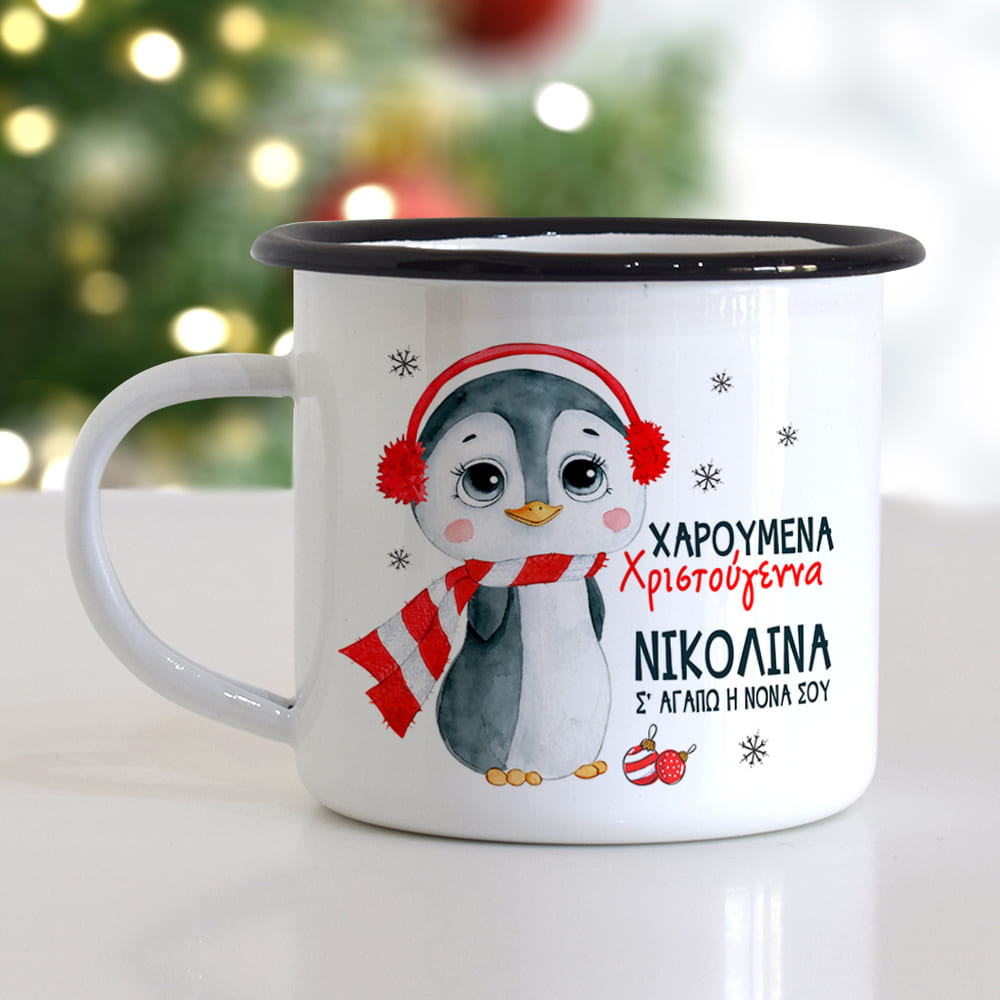 Christmas S/Steel Enamel Mug - Penguin