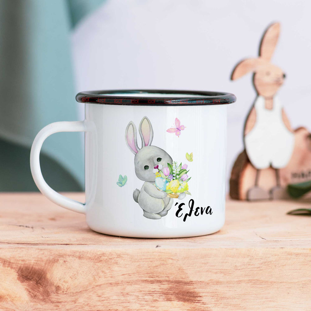 Cute Flower Gray Bunny - Enamel Mug